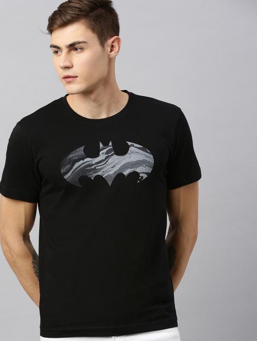 black chest print round neck t-shirt - 20748128 - Very Small Image - 1