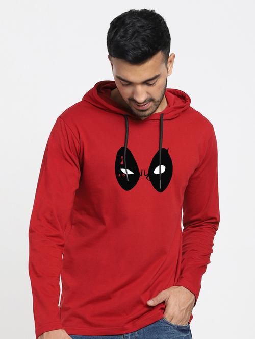red chest print hooded t-shirt - 20748258 - Very Small Image - 1