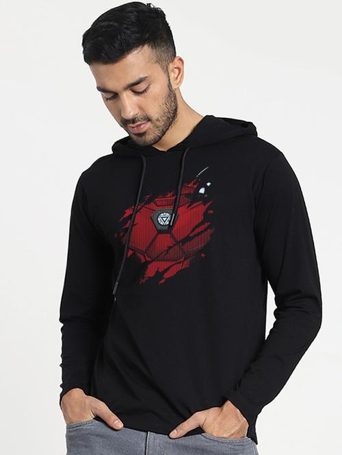 black chest print hooded t-shirt - 20748260 - Very Small Image - 1