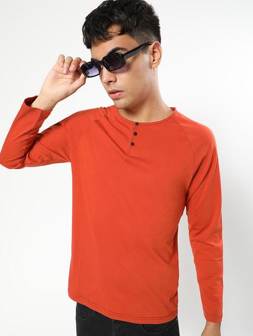 orange solid cotton t-shirt - 20748541 - Very Small Image - 1