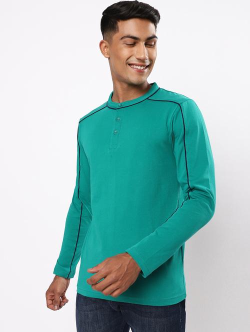 sea green cotton blend plain t-shirt - 20748591 - Very Small Image - 1