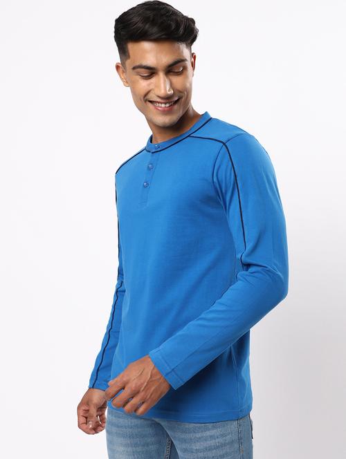 blue cotton blend plain tshirt - 20748593 - Very Small Image - 1