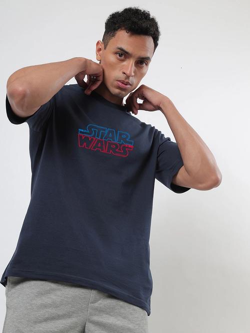 navy blue cotton printed t-shirt - 20749045 - Very Small Image - 1
