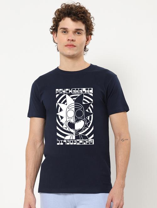 navy blue cotton printed t-shirt - 20749268 - Very Small Image - 1