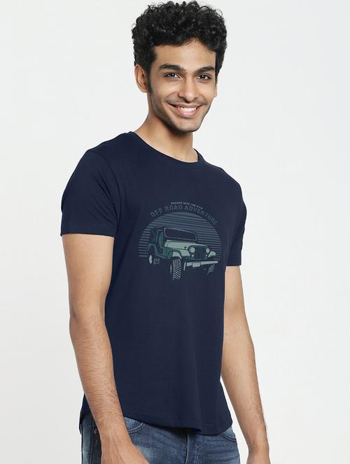 navy blue cotton printed t-shirt - 20749555 - Very Small Image - 1