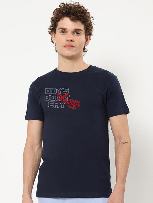 navy blue cotton plain t-shirt - 20750092 - Very Small Image - 1