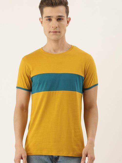 mustard cotton color block t-shirt - 20751065 - Very Small Image - 1