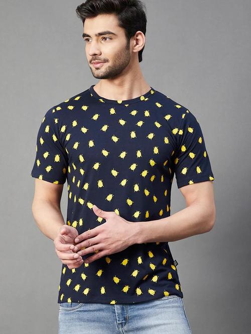navy blue cotton blend printed t-shirt - 20751083 - Very Small Image - 1