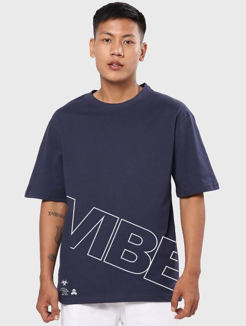 navy blue cotton printed t-shirt - 20751223 - Very Small Image - 1
