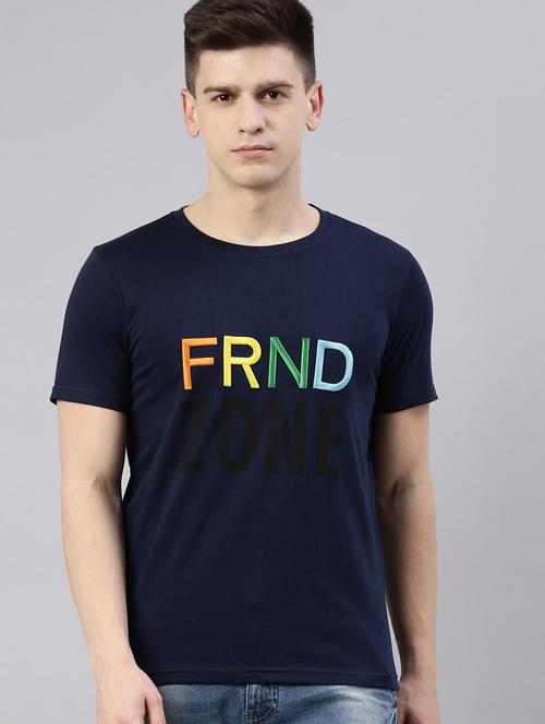 navy blue cotton printed t-shirt - 20751240 - Very Small Image - 1