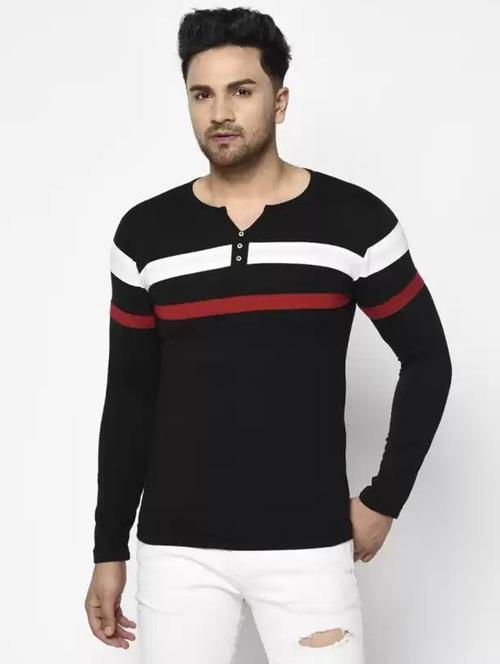 notch neck color blocked t-shirt - 20751364 - Very Small Image - 1