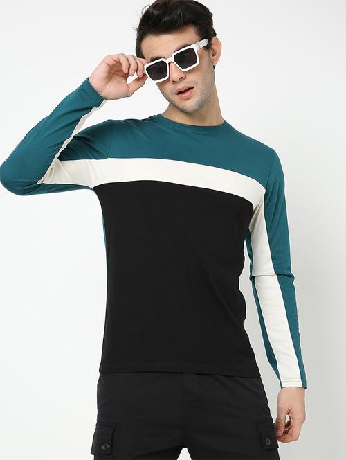 men round neck color block t-shirt - 20751460 - Very Small Image - 1