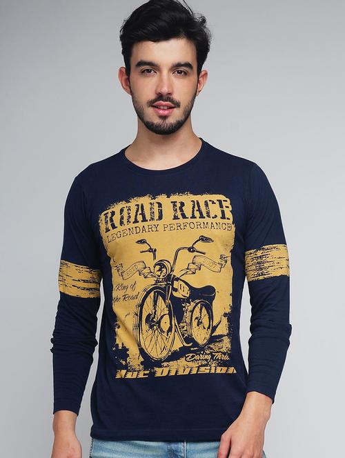 navy blue cotton printed t-shirt - 20752080 - Very Small Image - 1