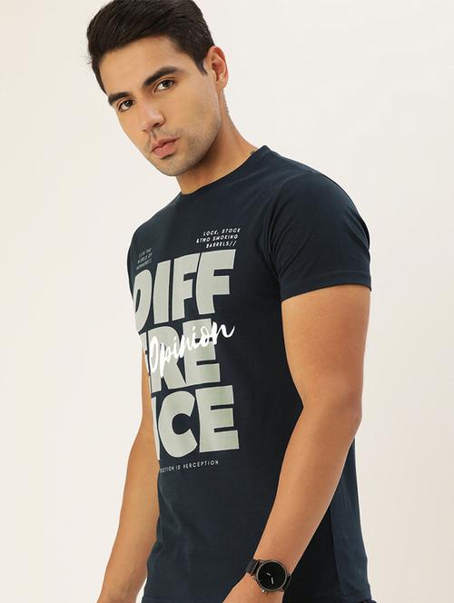 navy blue cotton typography t-shirt - 20752158 - Very Small Image - 1