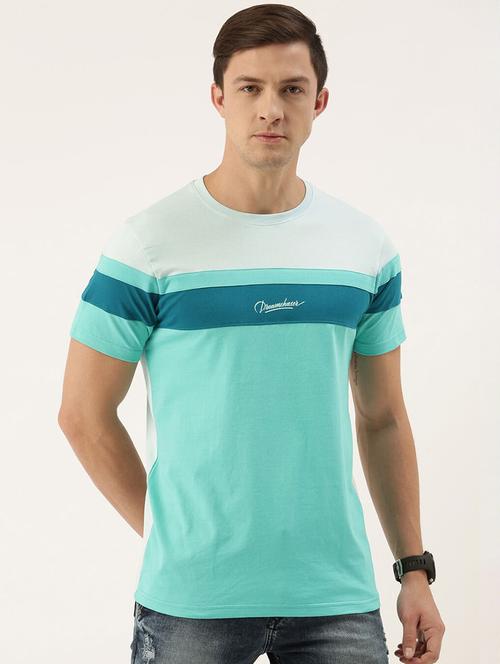 turquoise cotton color block t-shirt - 20752168 - Very Small Image - 1