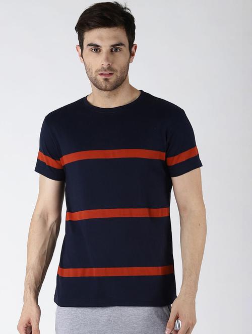 navy blue cotton striped t-shirt - 20752172 - Very Small Image - 1