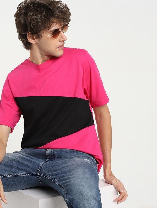 pink cotton color block t-shirt - 20752219 - Very Small Image - 1