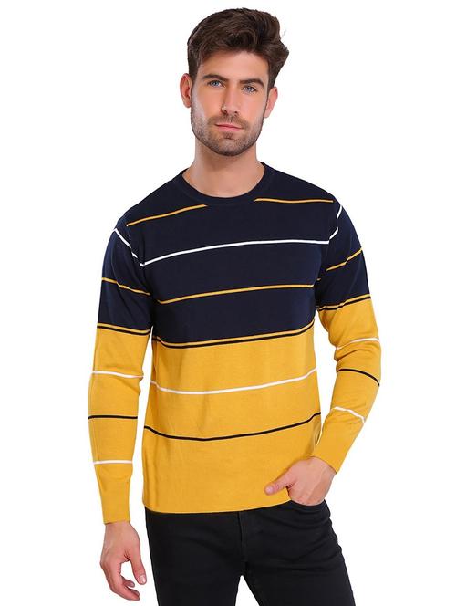 yellow & navy blue cotton striped t-shirt - 20752775 - Very Small Image - 1