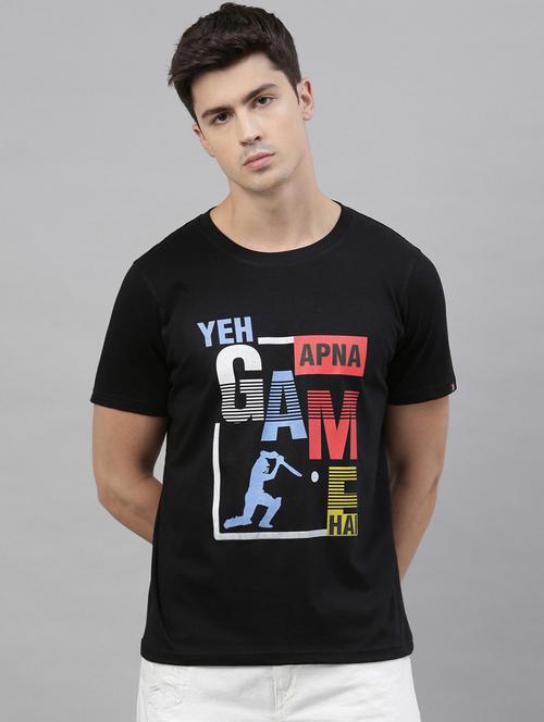 black cotton typography t-shirt - 20753074 - Very Small Image - 1