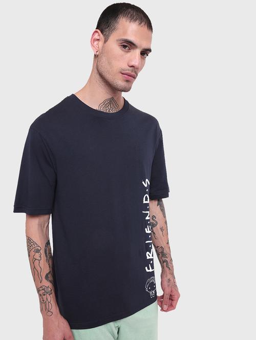 navy blue cotton printed t-shirt - 20753355 - Very Small Image - 1