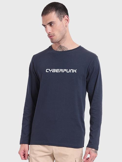 navy blue cotton printed t-shirt - 20753420 - Very Small Image - 1
