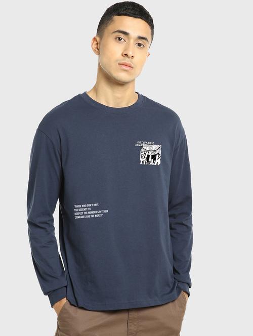 navy blue cotton printed t-shirt - 20753759 - Very Small Image - 1