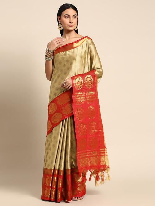 women beige banarasi saree with blouse - 20754282 - Very Small Image - 1