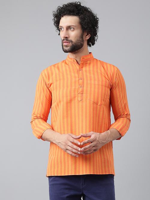 orange vertical striped short kurta - 20754484 - Very Small Image - 1