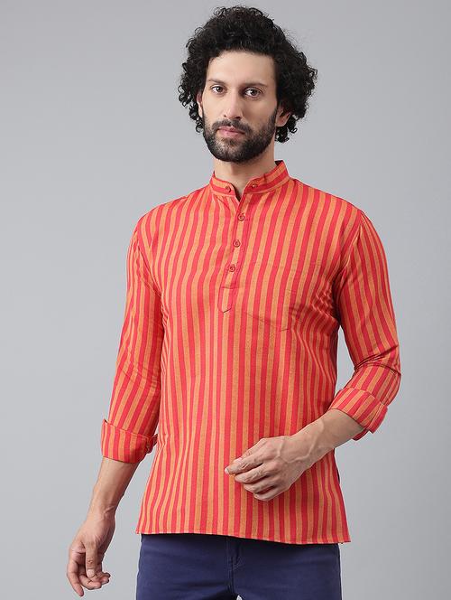 red vertical striped short kurta - 20754486 - Very Small Image - 1