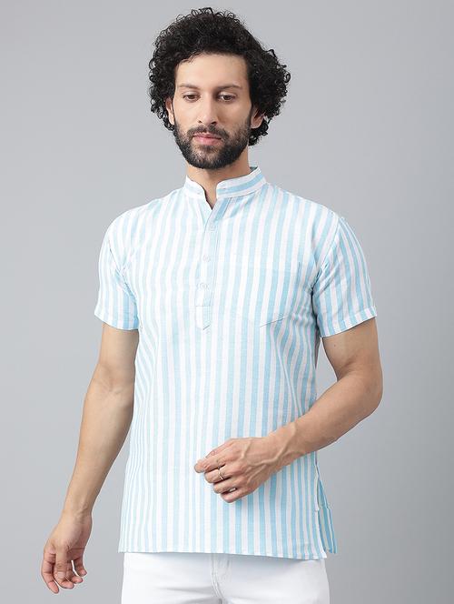 light blue vertical striped short kurta - 20754593 - Very Small Image - 1