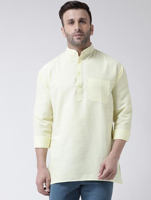 solid yellow button detailed short kurta - 20754660 - Very Small Image - 1