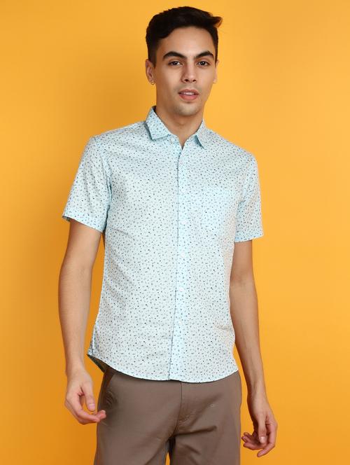 light blue printed cotton casual shirt - 20755231 - Very Small Image - 1