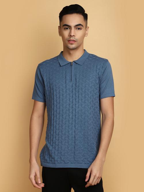 men polo neck self design t-shirt - 20755270 - Very Small Image - 1