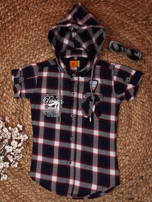 kids hood neck checkered shirt - 20755379 - Very Small Image - 1