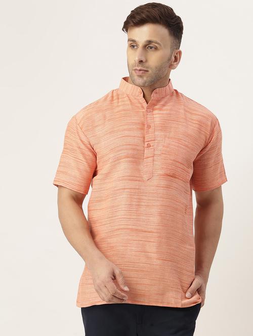 orange self design mandarin collar short kurta - 20756122 - Very Small Image - 1