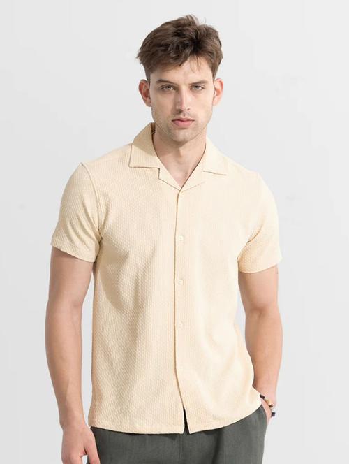 cream self design casual shirt - 20756164 - Very Small Image - 1