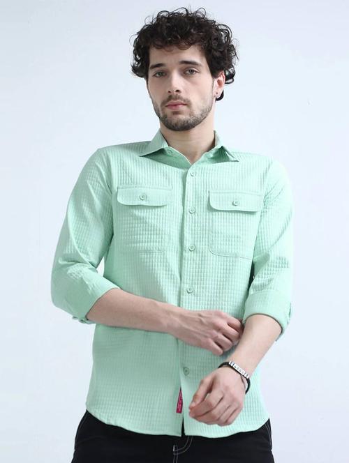 light green cotton lycra casual shirt - 20756171 - Very Small Image - 1