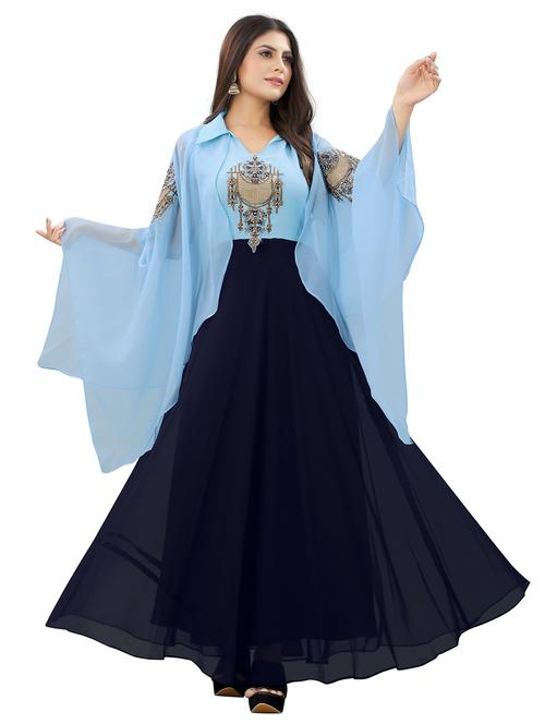 women blue georgette flared dress - 20763750 - Very Small Image - 1