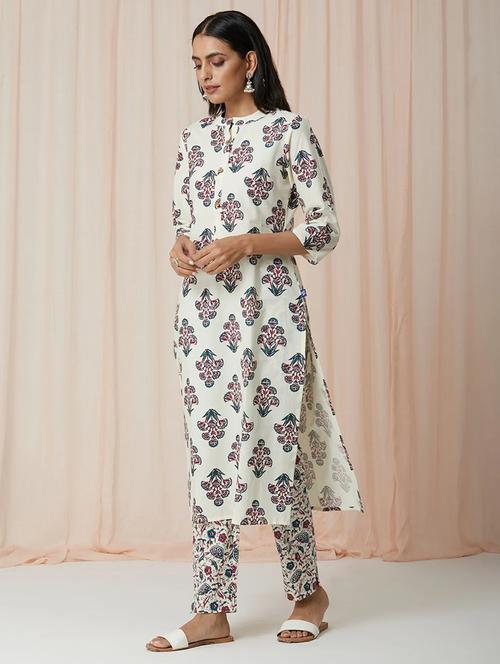 women white mandarin neck kurta pant set - 20763755 - Very Small Image - 1
