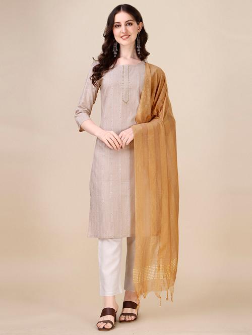 women beige round neck straight kurta - 20763757 - Very Small Image - 1
