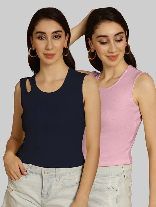 pack of 2 multi colored sleeveless crop top - 20764401 - Very Small Image - 1