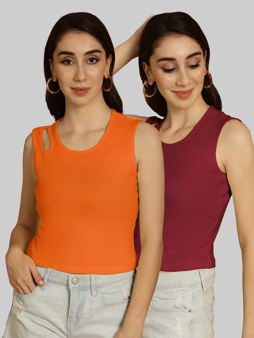 pack of 2 solid multi colored sleeveless top - 20764431 - Very Small Image - 1
