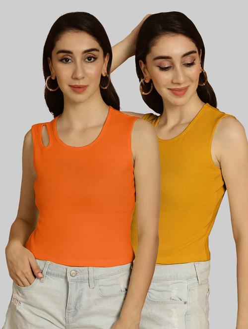 pack of 2 solid multi colored sleeveless top - 20764502 - Very Small Image - 1