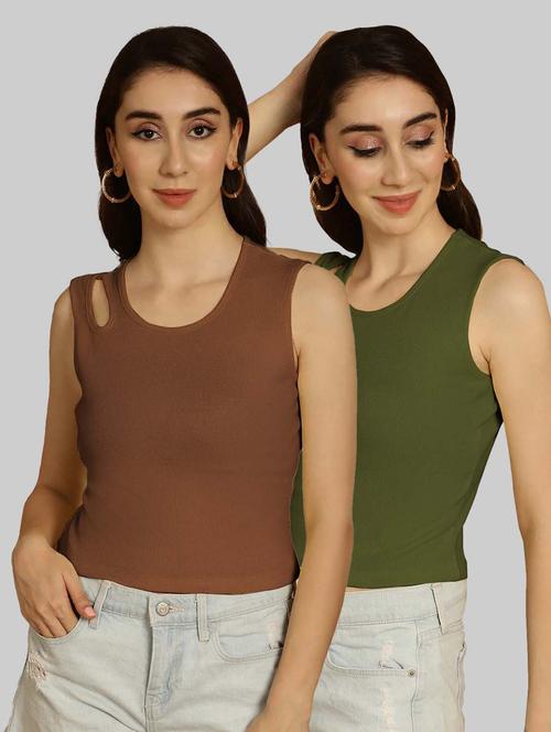 pack of 2 solid multi colored sleeveless top - 20764540 - Very Small Image - 1