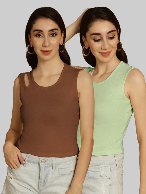 pack of 2 solid multi colored sleeveless top - 20764605 - Very Small Image - 1