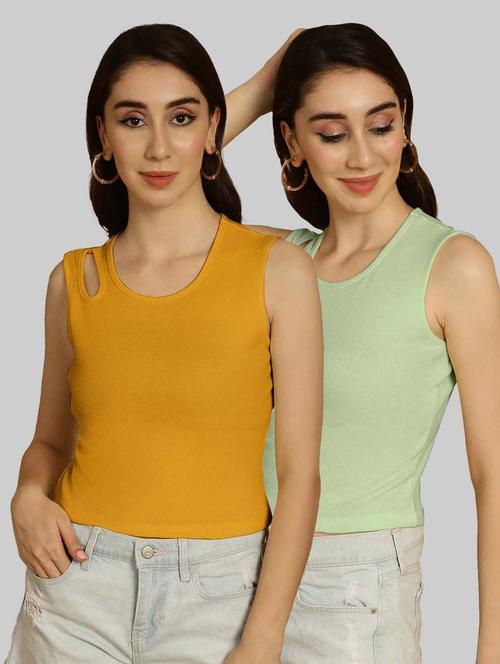 pack of 2 solid multi colored sleeveless top - 20764612 - Very Small Image - 1