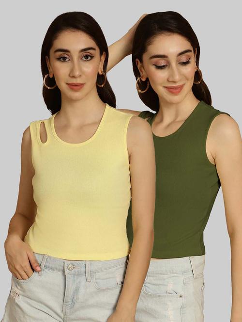 pack of 2 solid multi colored crop top - 20764627 - Very Small Image - 1