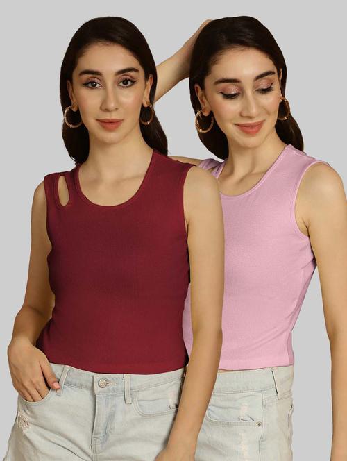 pack of 2 solid multi colored crop top - 20764652 - Very Small Image - 1