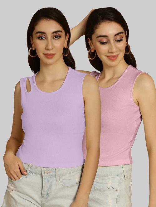 pack of 2 solid multi colored crop top - 20764659 - Very Small Image - 1