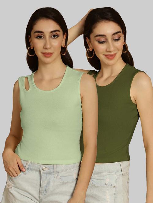 pack of 2 solid multi colored crop top - 20764682 - Very Small Image - 1